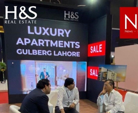 Saad Haq, Group CEO H&S Real Estate Dubai at H&S Stand sharing information on H&S investments in UAE and Pakistan